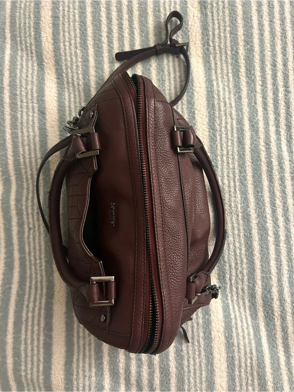Calvin Klein Quilted Satchel in Burgundy